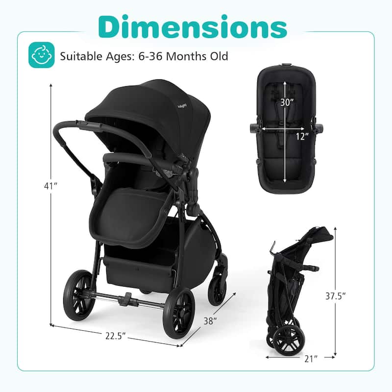 Babyjoy 2 in 1 Baby Stroller Folding High Landscape Pushchair with - See Details