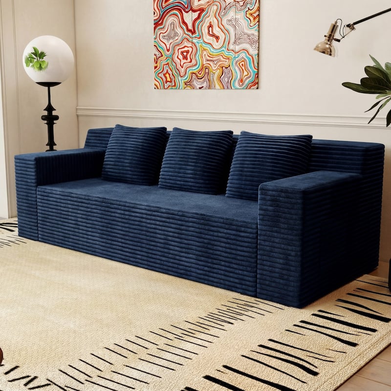 71" Corduroy Fabric 3-Seater Sectional Sofa, No Assembly Required