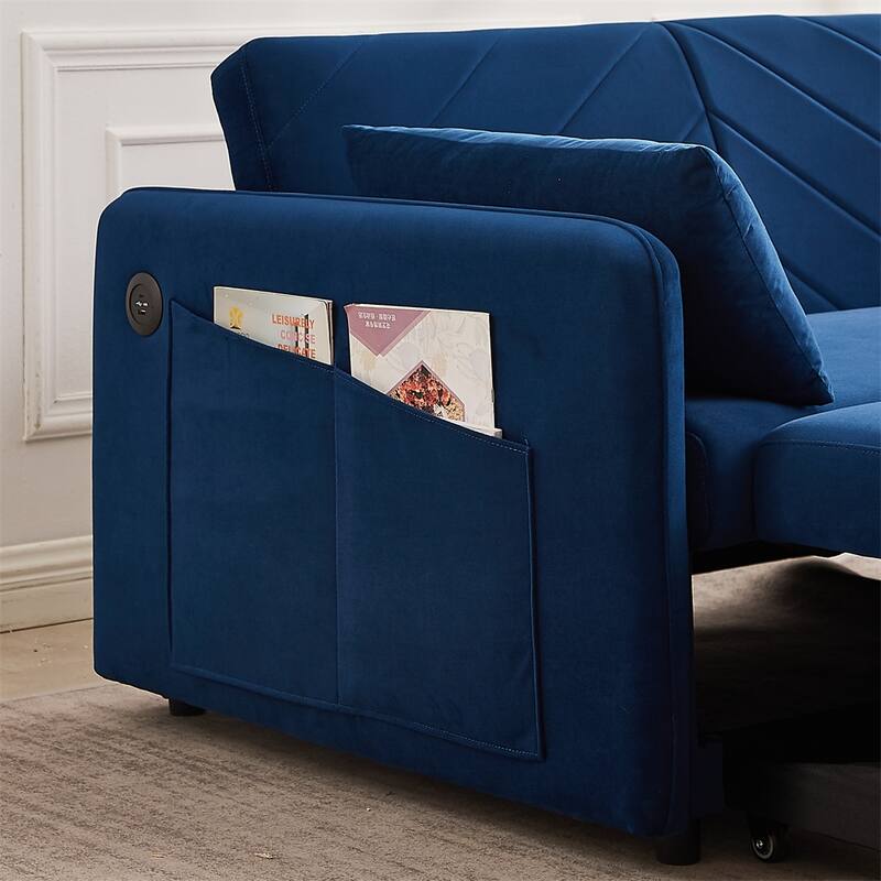 3-in-1 Soft Velvet Convertible Sleeper Sofa Bed w/ 2 Pillows, Usb Port