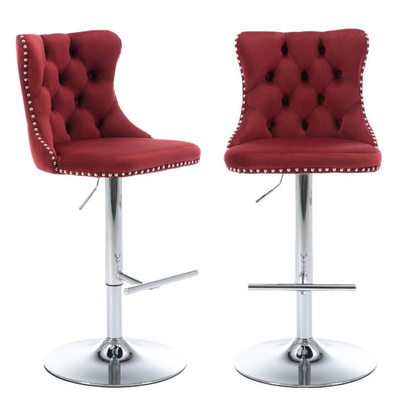 Velvet Upholstered Nailheads Tufted Swivel Bar Stools (Set of 6)