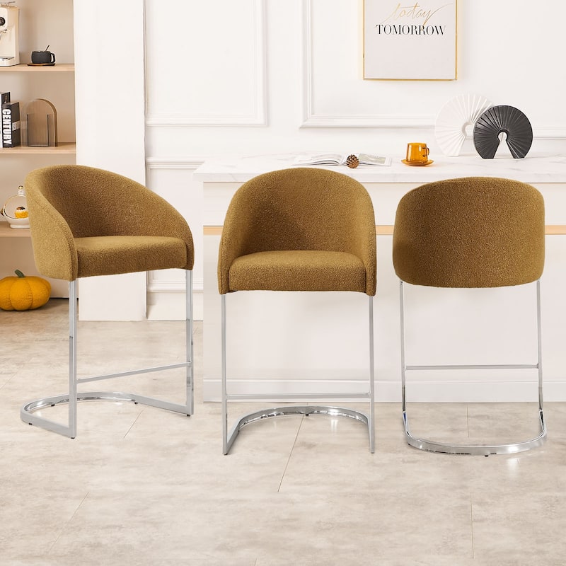 26" Fabric Upholstered Counter Height Bar Stools with Arms - 37" H x 22.4" W x 22" D - Set of 3 - Yellow
