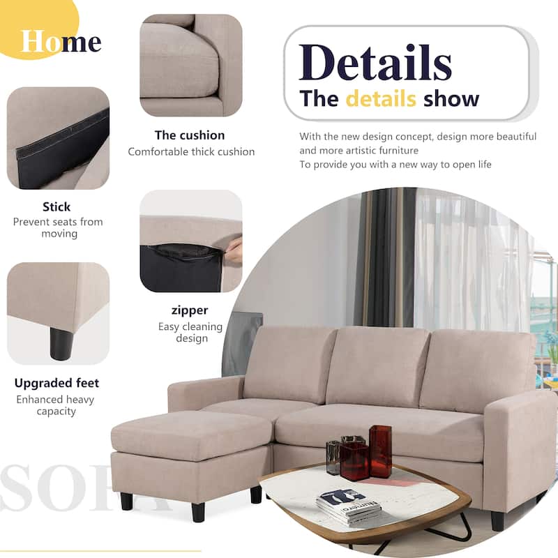 Futzca Modern Convertible Sectional Sofa L-Shaped Couch