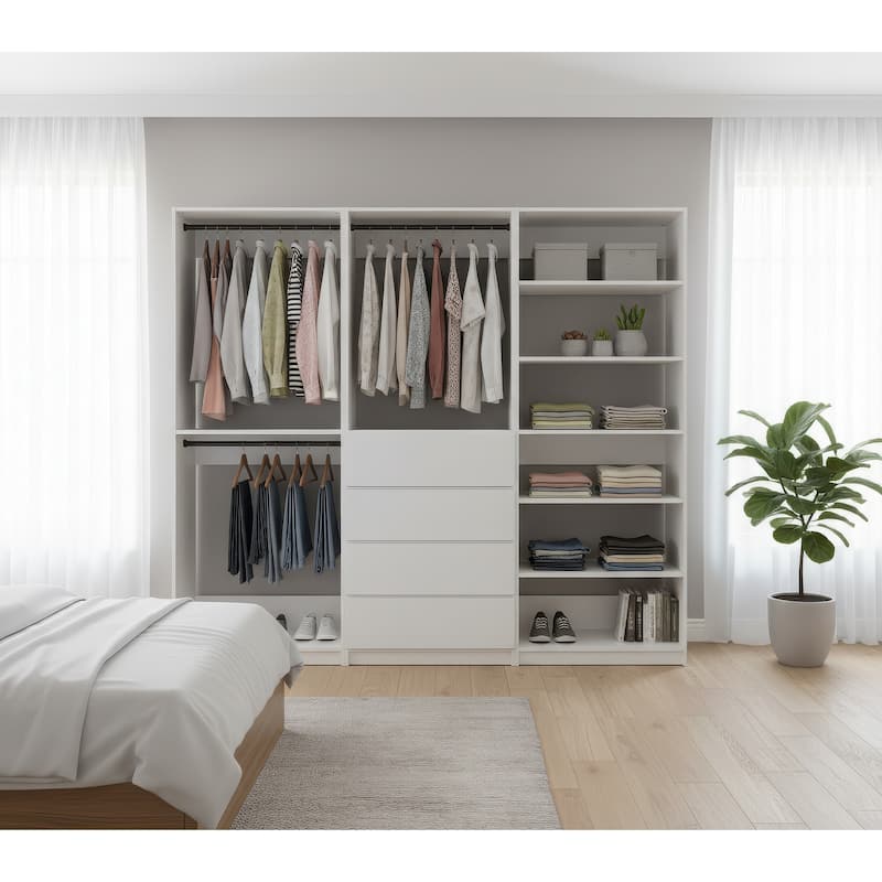 Prosper White Freestanding Walk in Wood Closet System - 94.2"W x 15.7"D x 83" H