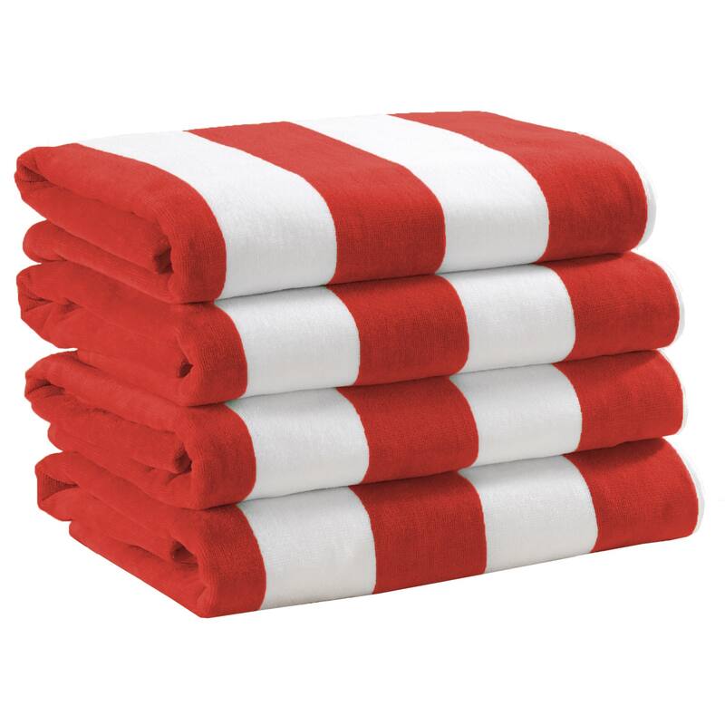 Linery & Co. Cotton Stripe Beach Towel, 4 Pack - 30" x 60" - 4 Pack- 30" x 60" - Red