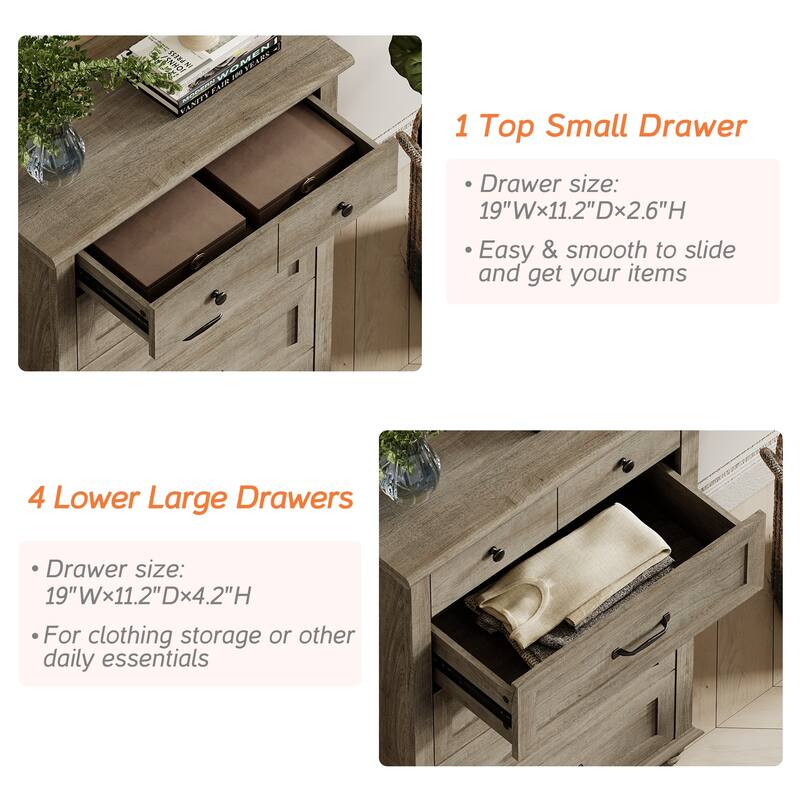 Wood Kid Dresser with 5 Drawers, Farmhouse Baby Dressers for Kids Room