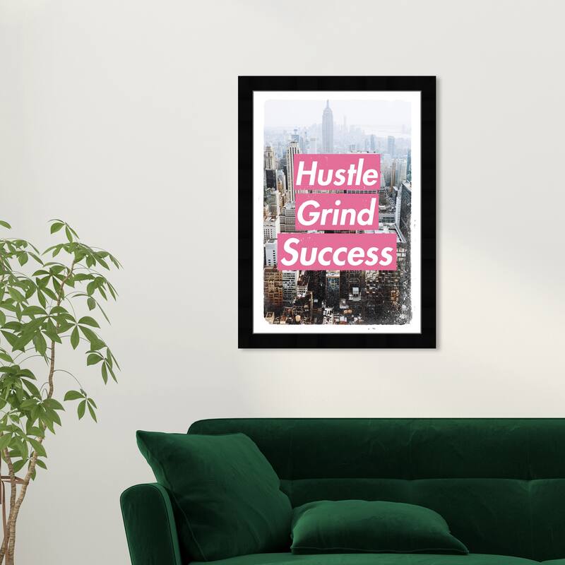 Wynwood Studio Prints Typography and Quotes Hustle City Pink Pink and Rose Pink Modern & Contemporary Wall Art Canvas Print - Black