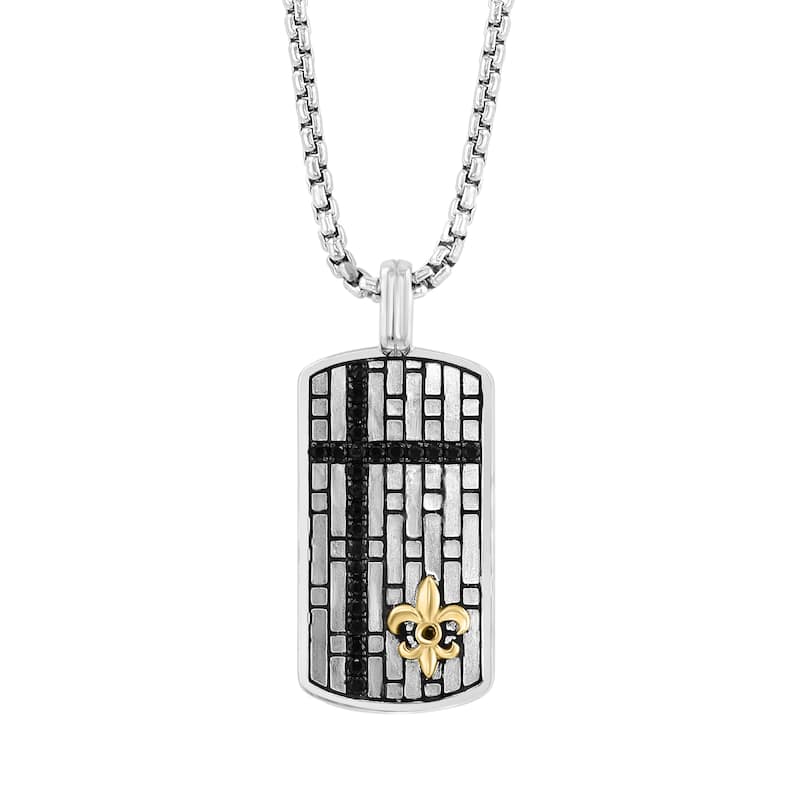 Effy Men's 925 Sterling Silver/14K Yellow Gold Black Sapphire Pendant Necklace