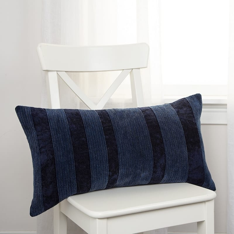 HomeRoots Navy Dimensional Stripe Modern Lumbar Pillow