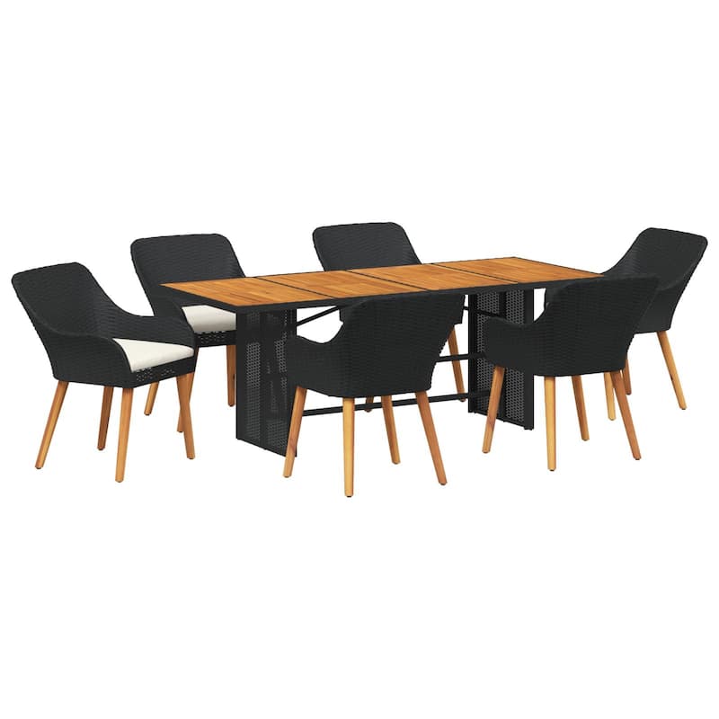 vidaXL 7 Piece Garden Dining Set Black Poly Rattan - 21.7 x 24.6 x 32.3