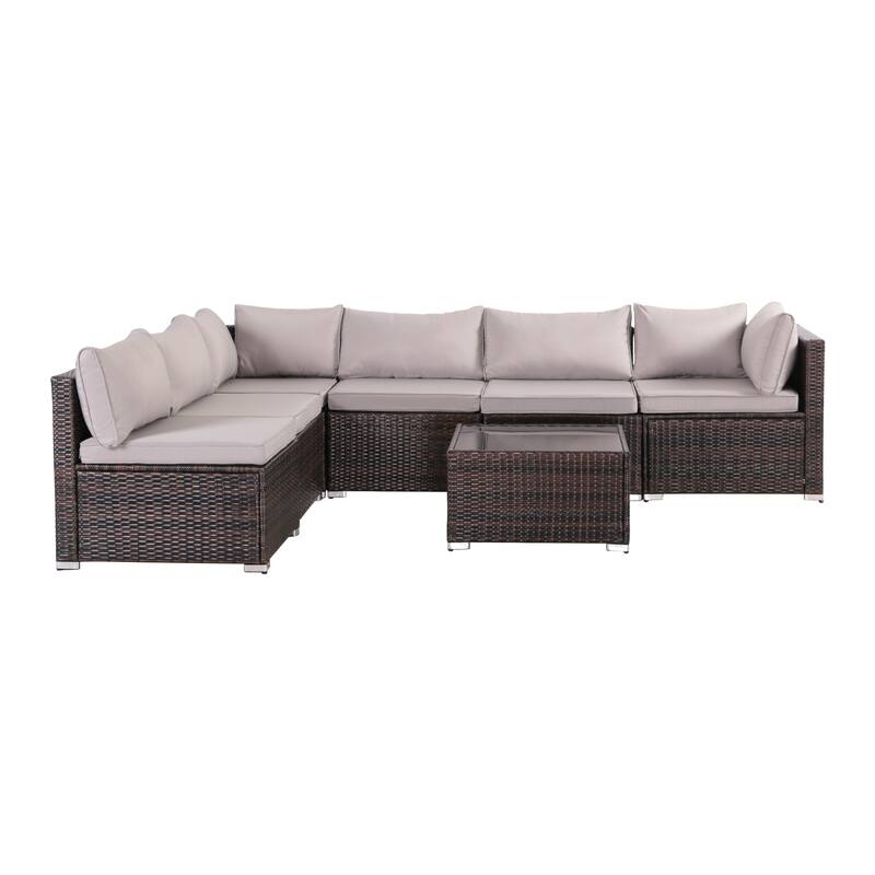 7-Piece Wicker Patio Conversation Set with Cushions