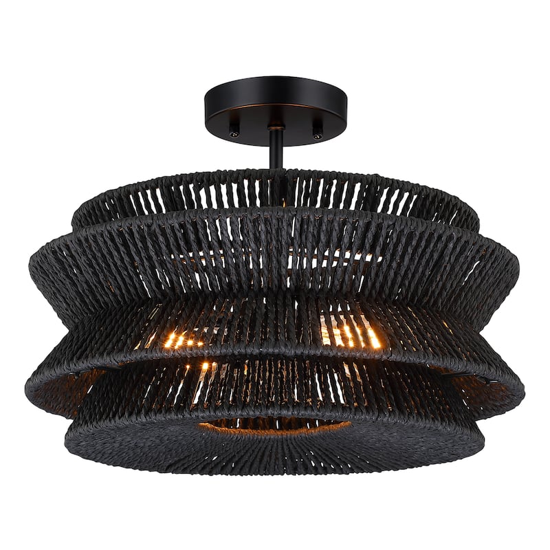 Silvia 2-Light Bohemian Woven Rope Semi-Flush Mount Ceiling Light - 16 in. W