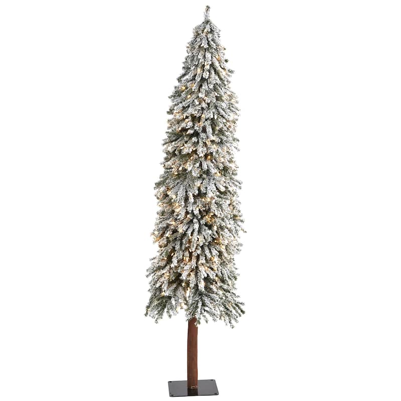 7' Pre-Lit Flocked Grand Alpine Artificial Christmas Tree, Clear LED Lights - 7 Foot