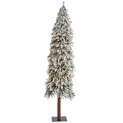 7' Pre-Lit Flocked Grand Alpine Artificial Christmas Tree, Clear LED Lights - 7 Foot