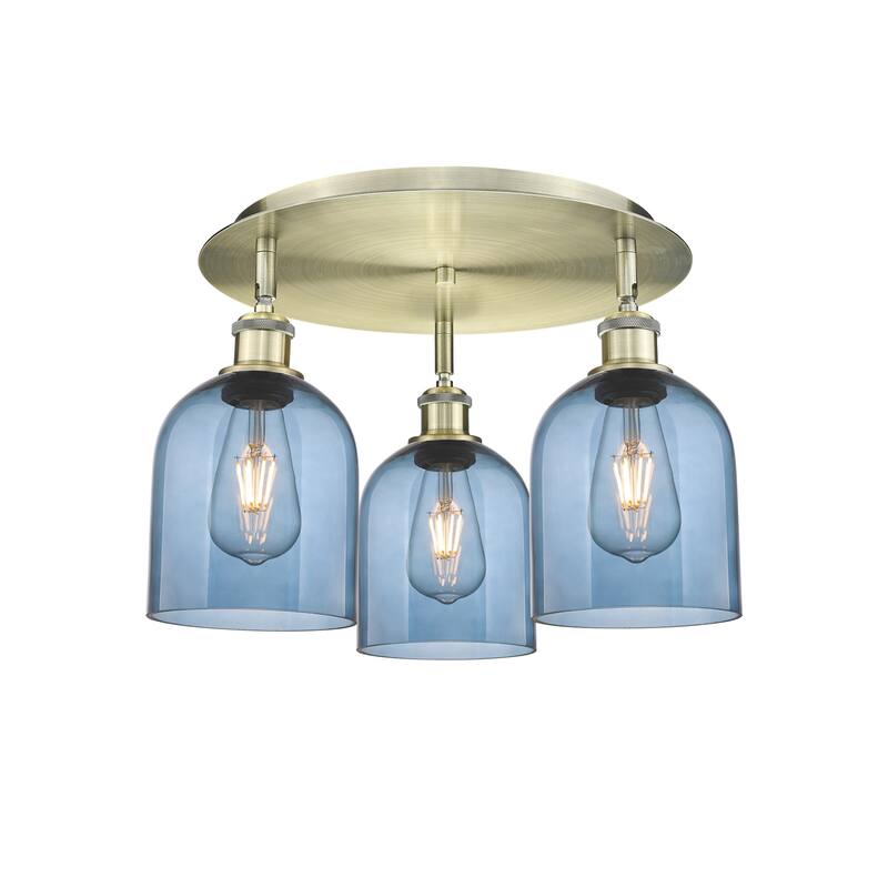 Innovations Lighting 516-3C-11-18 Bella Flush Bella 3 Light 18" Wide - Antique Brass / Princess Blue