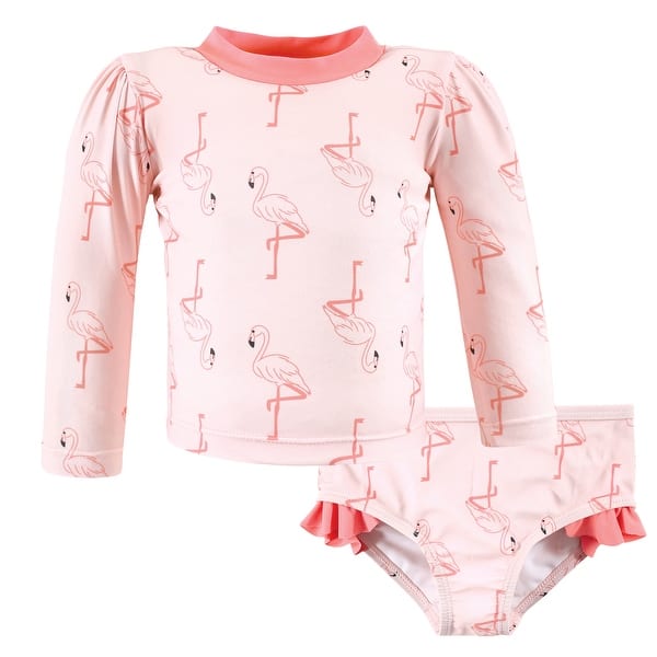 slide 1 of 1, Hudson Baby Girls Swim Rashguard Set, Pink Flamingo 2T - Pink Flamingo