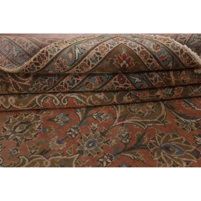 Traditional Mashad Persian Vintage Area Rug Hand-Knotted Wool Carpet - 9'7" x 13'5"
