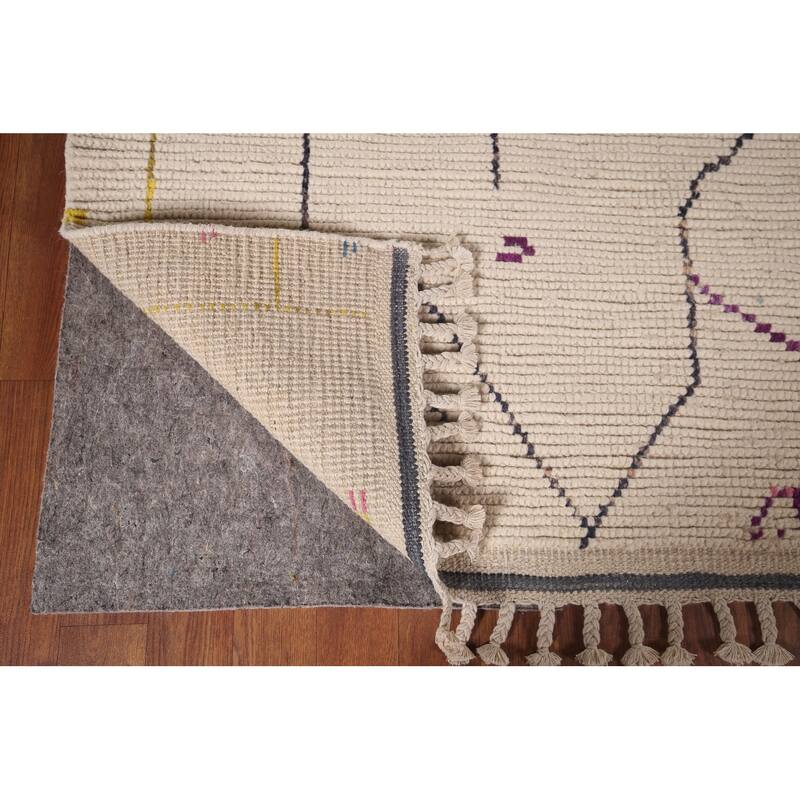 All-Over Striped Ivory Moroccan Area Rug Handmade Wool Carpet - 6'1"x 10'1"