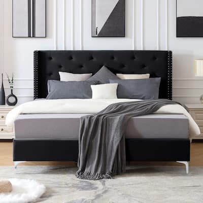 Morden Fort King Size Velvet Upholstered Platform Bed Frame with 6 inches Metal Legs