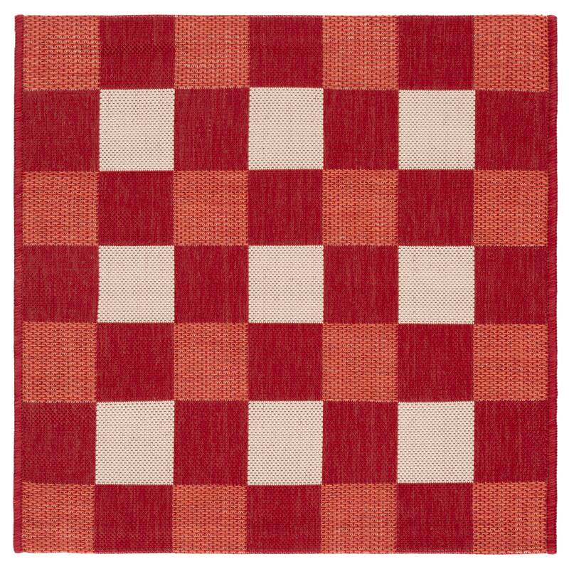 SAFAVIEH Courtyard Meryem Indoor/Outdoor Washable Backyard Patio Rug - 6'7" Square - Red/Beige