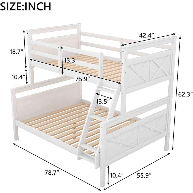 Wood Bunk Bed,Twin Over Full Bunk Beds Frame with Ladder and Safety ...