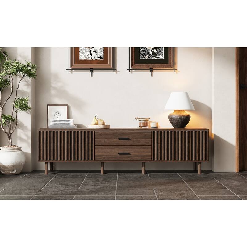 70inch Modern TV Stand for TVs up to 80 inches for Living Room, Media Entertainment Center with Ample Storage & Solid-Wood Legs
