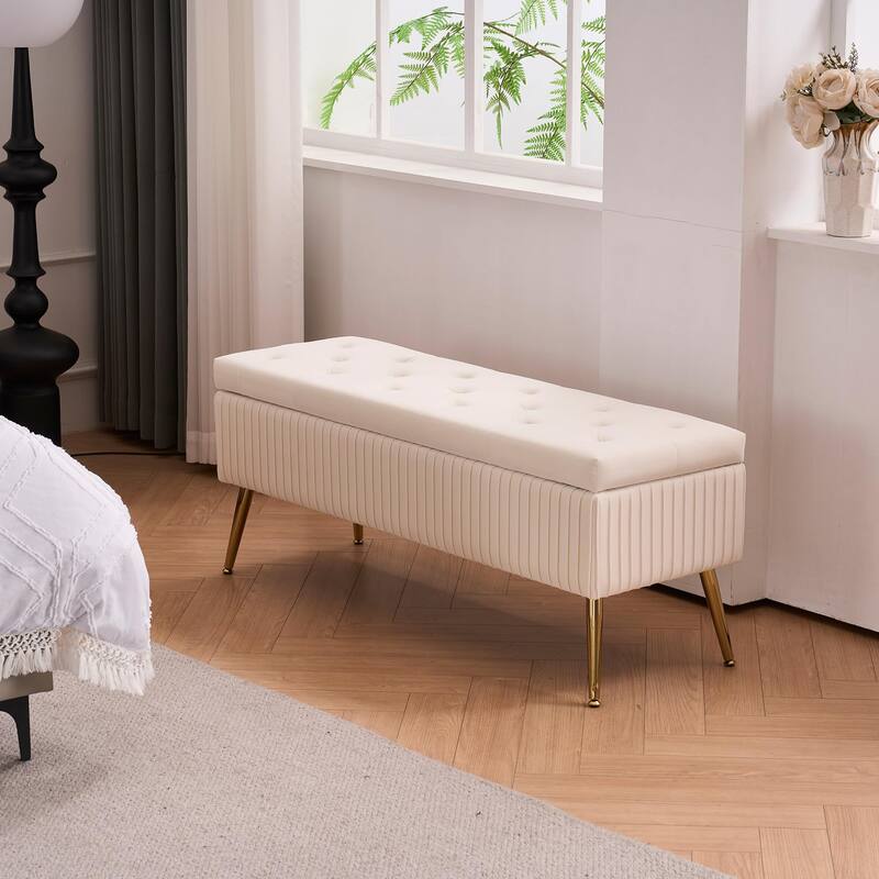 Velvet Storage Bench for Bedroom,End of Bed Bench for King Size Bed, Modern Upholstered Long Ottoman Bench for Entryway