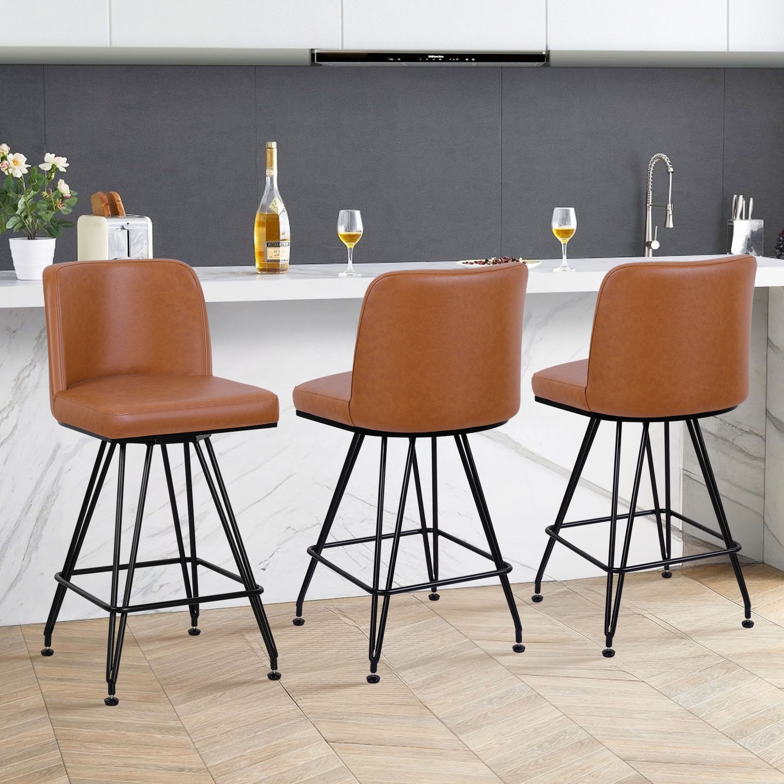 26" Upholstered Swivel Counter Height Bar Stools with Metal Frame - 38.2"H x 17.7"W x 19.1"D