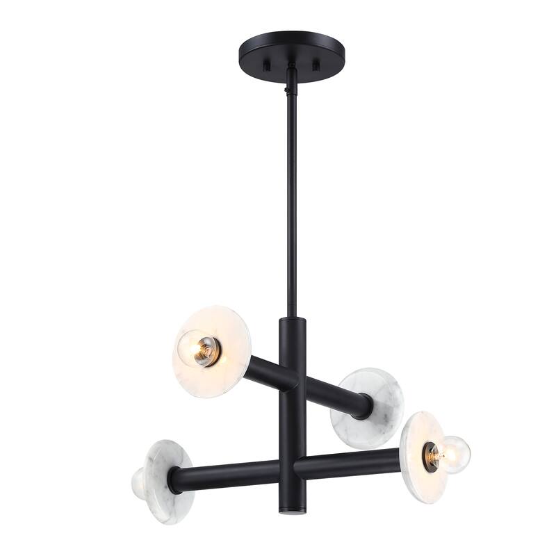 Fina 16 in. 4-Light Matte Black Modern Semi Flush Mount with Natural Marble Accents for Bedrooms - 12.25
