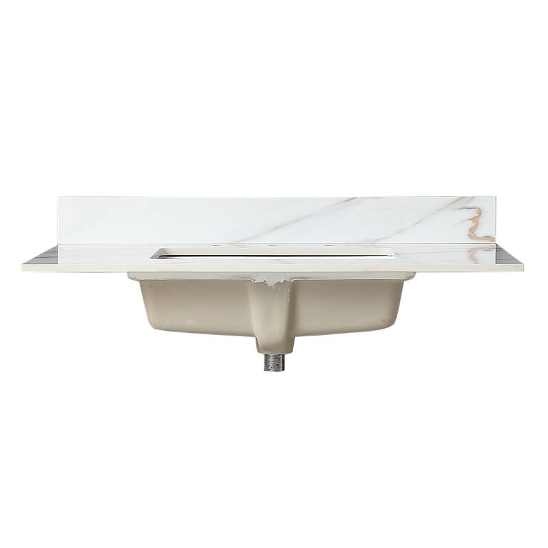 31 Inch Marble Vanity Top,Bathroom Vanity Top with Undermount Rectangular Middle Sink and 4 Inch Height Backsplash