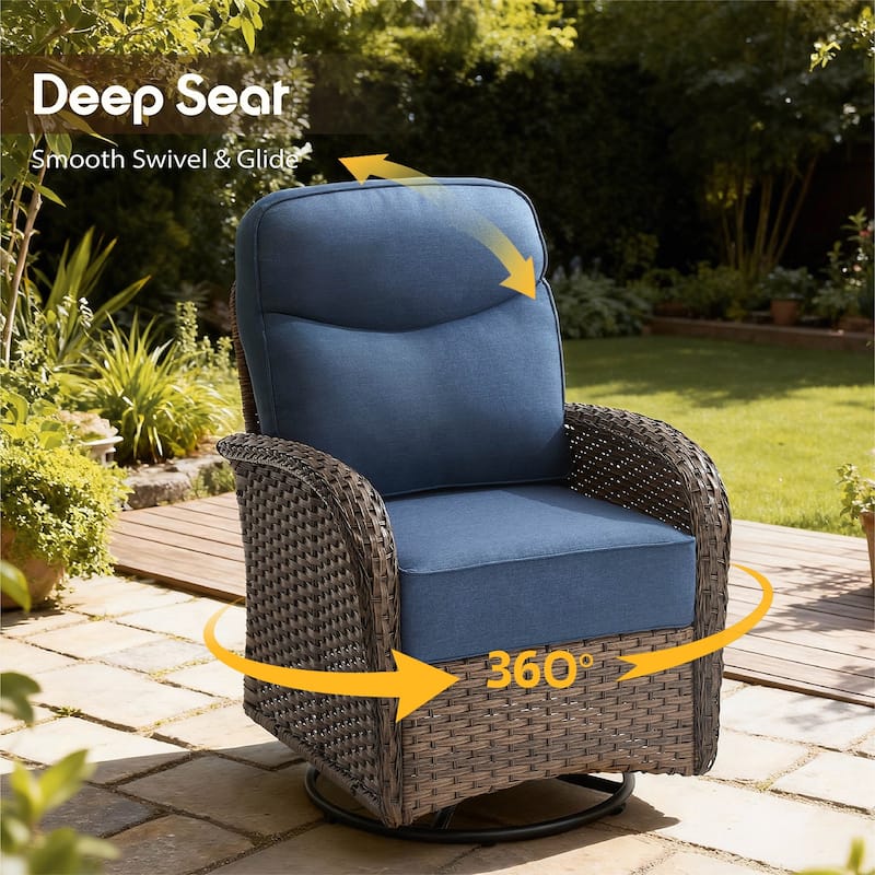 Meyreso 10-Piece Wicker Patio Swivel Glider Set with 6-Inch Thick Cushions and Ottomans