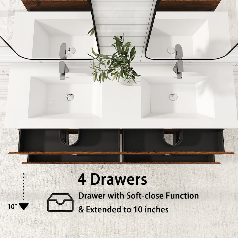 72 inch Wall-Mounted Bathroom Vanity Set with Integrated Resin Sink