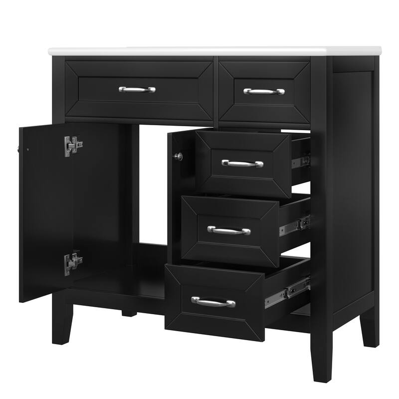 36" Bathroom Vanity with Sink Combo, Black Bathroom Cabinet with Drawers, Solid Frame and MDF Board