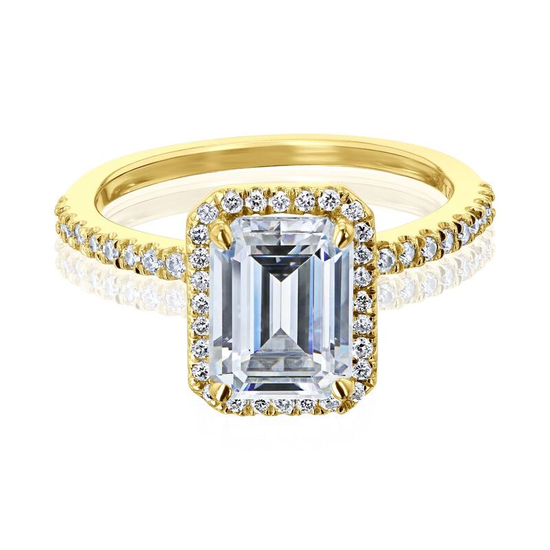 Kobelli Petite Collection 2 Carat Moissanite & Lab Grown Diamond 14k Solid Gold Emerald Halo Half Eternity Emma Ring - Yellow - 5