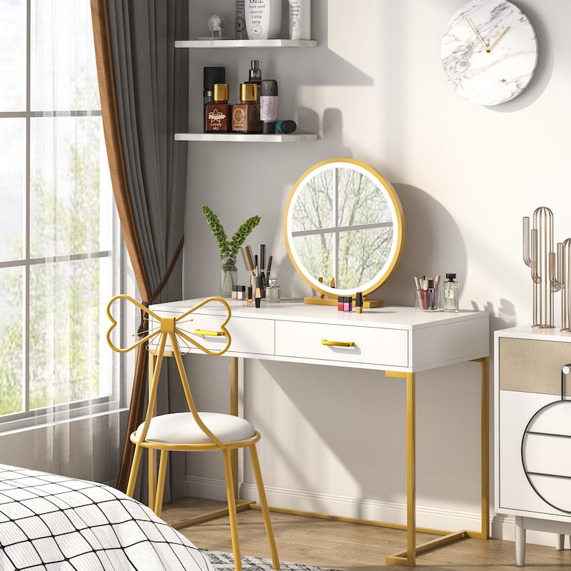Modern Computer Desk / Writing Desk with 2 Drawers for Bedroom, Home Office