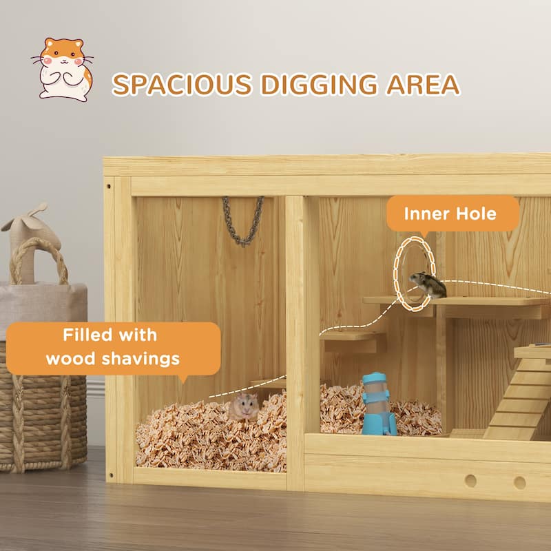 Natural Fir Wood Dwarf Hamster Cage with and Removable Tray Seesaw and Water Dispenser - 39.25" L x 19.75" W x 19.75" H