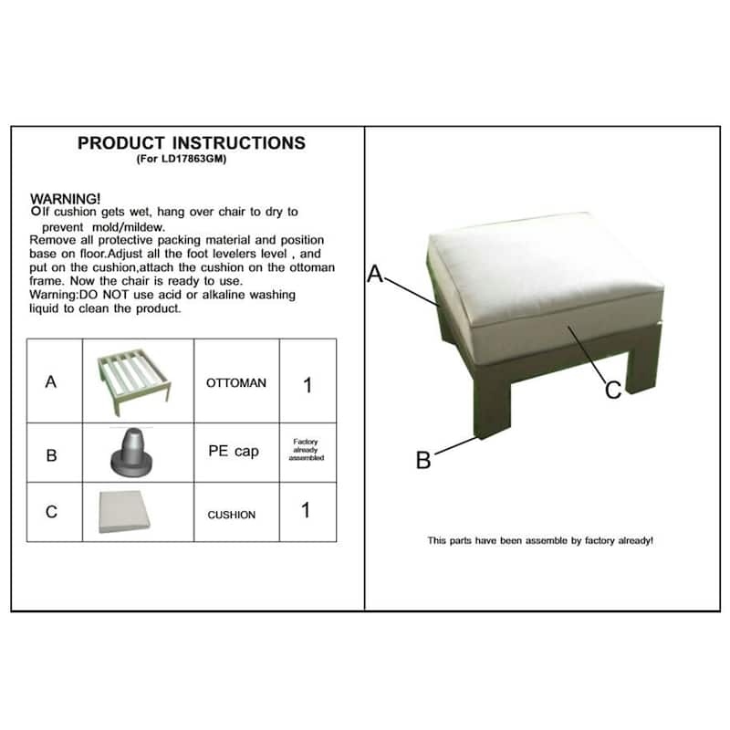 Patio Indoor Outdoor Aluminum Ottoman Footstool with Cushion, Powdered Pewter - Pewter - Small