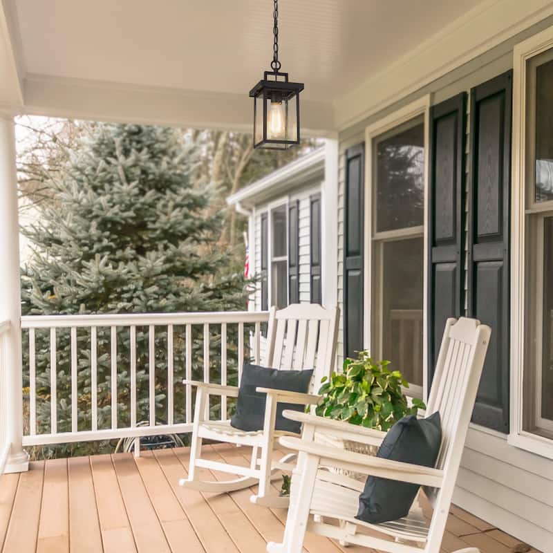 Modern 1-Light Black Outdoor Light Patio Exterior Hanging Lantern Pendant Lights - L 6"x W 6"x H 10.5"