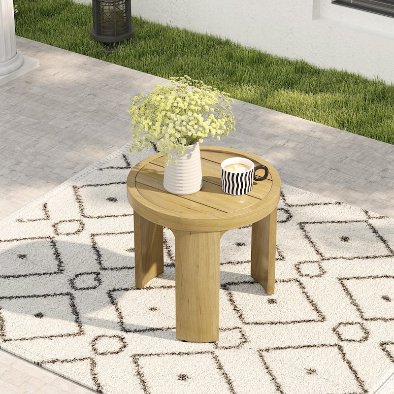 Overture 1-Piece Natural Wood Grain Aluminum Outdoor Round-Edge Table - 19 x 19
