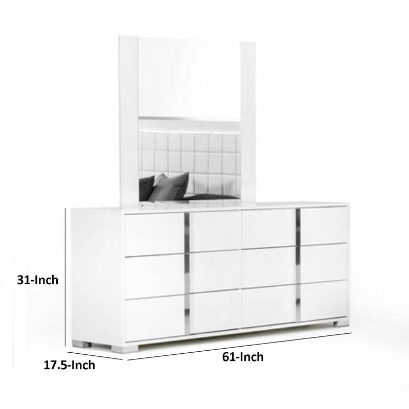 Suni Wide Dresser, Glossy White Wood with UV Finish, 6 Drawers