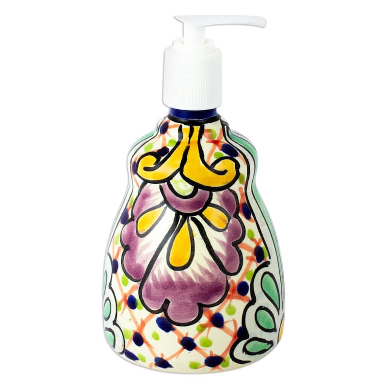 Novica Handmade Hidalgo Bouquet Ceramic Liquid Soap Dispenser - Multi