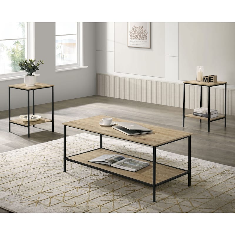 Furniture of America Isven Modern 3-Piece Wood Coffee Table Set - Natural