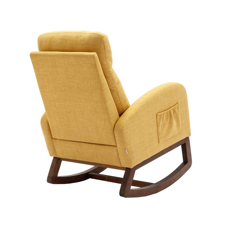 Modern 27" Upholstered Rocking Chair with Wood Legs and Side Pocket