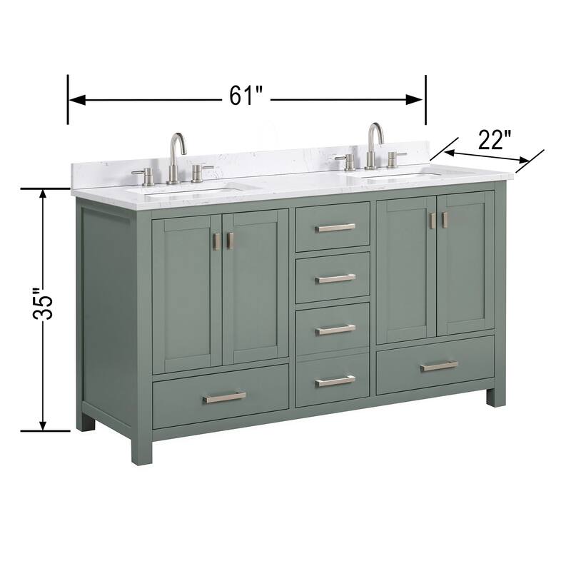 Avanity Modero 60 in. Double Sink Bathroom Vanity with Engineered Stone Top - 61"W x 22"D x 35"H