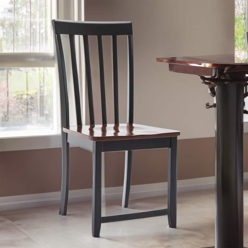 Wooden Seat Dining Chair with Slatted Backrest, Set of 2 - 20 H x 37.5 W x 17 L Inches - Brown and Black