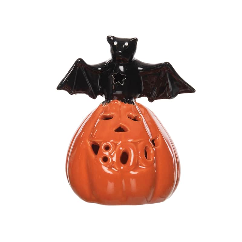 Pumpkin With Bat Halloween LED Figurine
