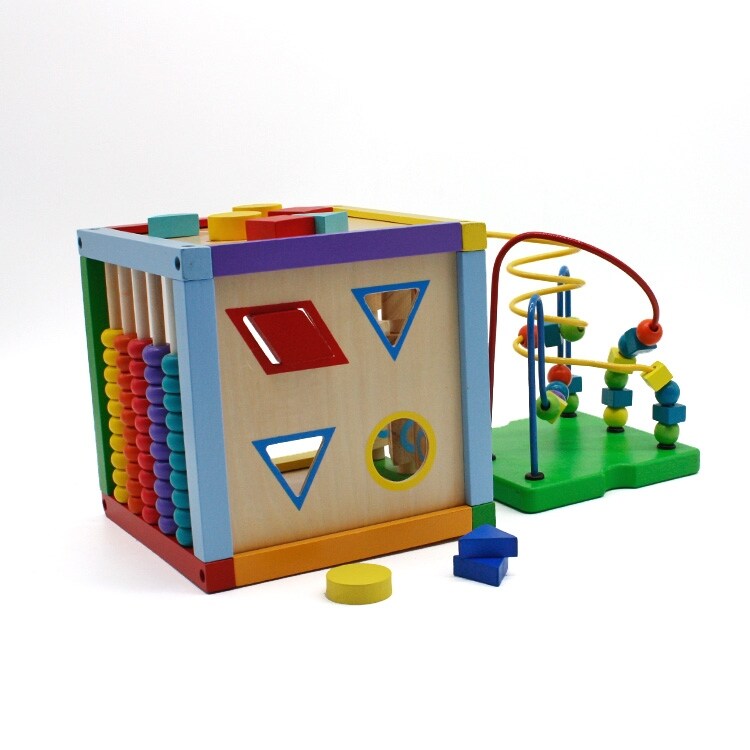 8 x 8 Inch Wooden Learning Bead Maze Cube 5 in 1