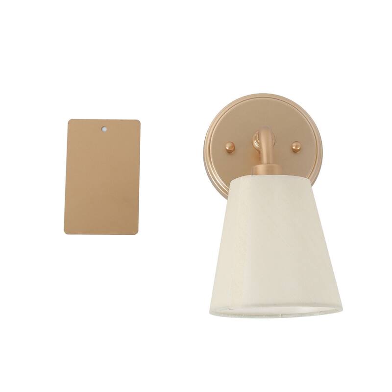Fabrey Mid-century Modern Glam 1-light Fabric Shade Armed Wall Sconce Bathroom Vanity Light