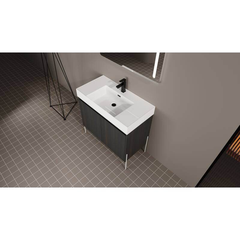 36-Inch Bathroom Vanity with Resin Sink, Floor-to-Ceiling Storage Cabinet, Soft Close Doors, and Easy Assembly