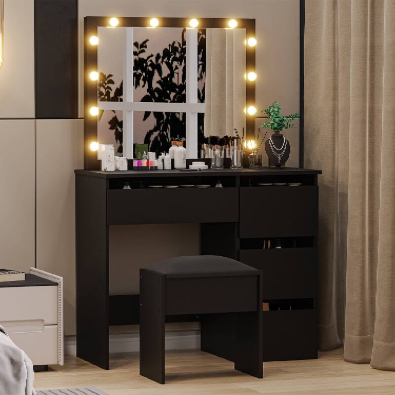 Makeup Vanity Desk Set with Lights and Mirrors