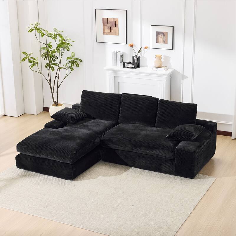 Modular Sectional Cloud Sofa with L-Shape Chaise, Corduroy Upholstered Sleeper Sofa, Compressed Sofa with Pillow